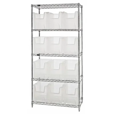 QUANTUM STORAGE SYSTEMS Bin Shelving: 36 in x 18 in x 74 in, 1 Sided, 12 Bins, Open - Wire Stationary Bin Shelving with Open-Front Bins