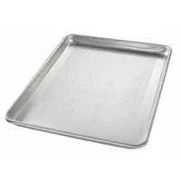 This one-half size sheet pan is made of aluminum with a glazed coating and perforations. It features a closed bead closure and is finished in silver. Suitable for baking, roasting, and draining foods in commercial kitchens and food service operations