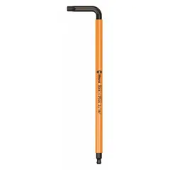 L-shaped hex key with a 3/16 in SAE tip size, long length, made of alloy steel with a black oxide finish. Features two tips, one with a ball end for angled driving up to 25°. Used for tightening or loosening hex socket screws in assembly, maintenance, and repair tasks.