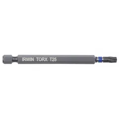 This IRWIN impact Torx bit features a T20 Torx head and a hex shank, designed for use with impact drivers. It is suitable for driving Torx fasteners in applications such as construction, automotive assembly, and general maintenance. The bit is made of steel and conforms to standard metric sizing.