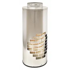 Round engine air filter with 9 3/4 in outside diameter at bottom. Constructed with cellulose/paper media for intake air filtration. Suitable for heavy-duty equipment requiring replacement of Farr-compatible filters.