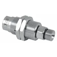 This nickel-plated C38500 brass rotating joint is designed for air service, featuring a single passage and a 3/8 in rotating shaft. It is equipped with a carbide seal and rated for a maximum speed of 2000 RPM. Typical applications include transferring air from a stationary supply line into rotating machinery such as winding equipment, printing presses, and packaging lines