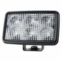 Rectangular LED floodlight with a flood beam pattern. Black housing. Hardwired electrical connection. Overall width 5-13/16 inches. Used for broad-area illumination on vehicles such as trucks, trailers, and heavy equipment