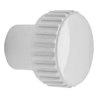 This ELESA cabinet knob is made of glossy thermoplastic with a round grip shape and a 27/32 in grip diameter. It is designed for use as a pull or handle on industrial enclosures, control panels, and machinery cabinets. Hardware is not included