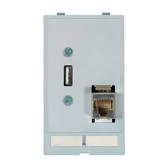 Panel interface insert with a single RJ45 CAT5e data port. Designed for flush mounting in industrial control panels to provide data connectivity for Ethernet networks.
