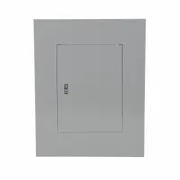 Flush, non-vented steel cover for NQ and NF panelboards. Type 1 enclosure with door, rated 125 A, 18 spaces, 20 in width. Suitable for indoor electrical distribution applications where a standard-duty cover is required
