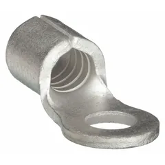 Non-insulated ring terminal for #6 stud size, accepting 12 AWG to 10 AWG wire. Rated 600 V with butted barrel and seam construction for secure crimp connections. Suitable for high-temperature or space-constrained applications where insulation is not required.