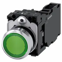 SIEMENS Illuminated Push Button: Illuminated, Flush Profile, Non-Metallic, 22 mm, 1NO/1NC (MPN 3SU1152-0AB40-1FA0)