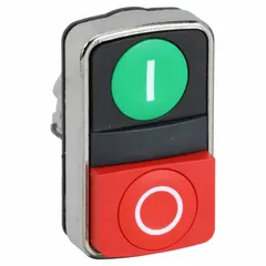 Flush profile, 2-button multihead push-button operator with 22 mm mounting size. Non-illuminated metallic design for momentary contact control in industrial machinery and control panels.