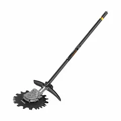 This reciprocator attachment converts an EGO power head into a reciprocating saw for cutting branches, roots, and pruning tasks. It has a diameter of 6 1/8 in and an overall length of 40 3/8 in. Designed for landscaping and tree maintenance, it enables precise cutting in tight spaces.