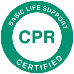 2-inch diameter, non-reflective, English-language hard hat label indicating Basic Life Support CPR certification. Pack of 4 standard labels. Suitable for identifying trained personnel in industrial and facility settings.