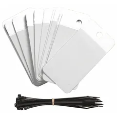 White polyester plain tag for self-laminating use in shipping, logistics, and inventory identification. Measures 5 inches high by 3 1/4 inches wide. Resists moisture and tearing. Pack of 25 tags.
