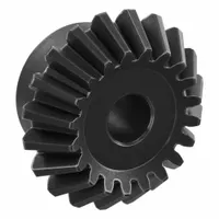 This straight bevel gear transmits motion and power between intersecting shafts, typically at a 90-degree angle. It has a gear ratio of 1.5, module m 2, 20 teeth, and a 10 mm bore diameter. The gear is made of black oxide-coated steel. It is used in industrial machinery, conveyors, and power transmission systems