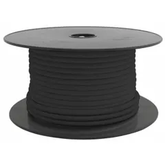 Single-conductor 14 AWG primary wire with cross-linked polyethylene (XLPE) insulation, rated for 50 V. Supplied on a 100 ft spool with black jacket. Suitable for heavy-duty wiring in automotive, marine, and off-road electrical systems such as battery cables, starter circuits, and chassis wiring.