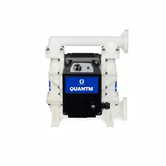 This electric diaphragm pump features a polypropylene housing and flange connection with 1-inch fluid ports. It operates on 100-120V AC and includes a PTFE diaphragm with EPDM backing, PTFE check valves, and PP seat material. Suitable for transferring corrosive fluids in industrial fluid handling systems.
