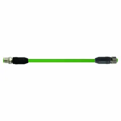 M12 male straight to M12 female straight connector cordset with Y coding on both ends. 5 m length, green PUR cable jacket. Rated IP67 for protection against dust and temporary water immersion. Suitable for industrial sensor, actuator, and fieldbus connections.