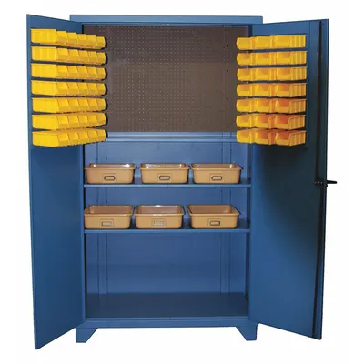 GREENE MANUFACTURING, INC. Pegboard Bin Cabinet: 48 in x 24 in 84 in, 2 Shelves - Standard Bin Cabinets with Shelves & Pegboard