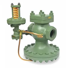 This SPENCE pilot-operated pressure regulator features a cast iron body with NPT x NPT connections. It is designed to reduce and maintain downstream pressure in steam, air, or gas systems within a 3 psi to 20 psi range. Typical applications include process control, heating, and distribution networks.