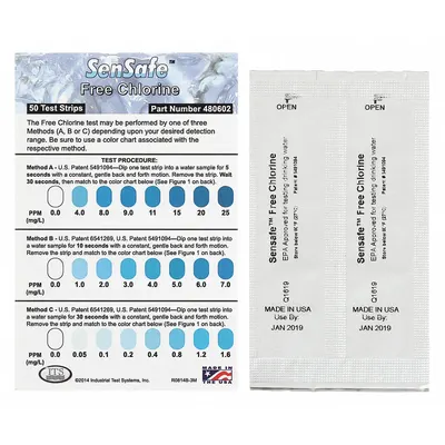 INDUSTRIAL TEST SYSTEMS Test Strips: Free Chlorine, Strip, 50 Tests - Single-Parameter Test Strips