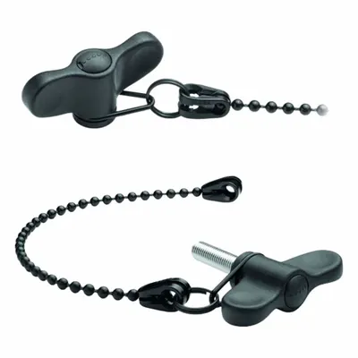 ELESA Hand Knob: Wing, Plastic, 200 mm Nominal Tether Lg, M8 Thread, 20 mm Thread Lg - Tethered Wing Knobs with Threaded Stud