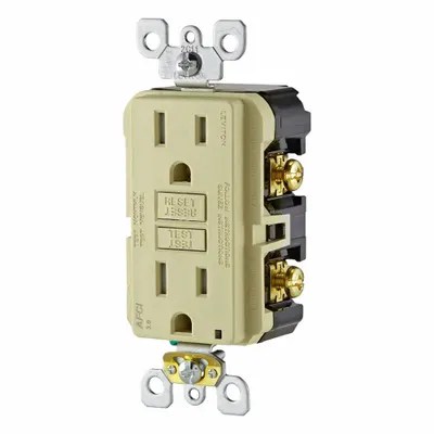 LEVITON Receptacle: Decorator Duplex, 5-15, Ivory, 125V AC, 15 A, 2 Pole / 3 Wire (MPN AFTR1-I) - General Purpose Receptacles