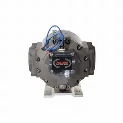Positive displacement flowmeter for fuel transfer pump systems. Anodized aluminum housing, 2-inch size, measures in gallons with no display. Accuracy of +/-0.5%.