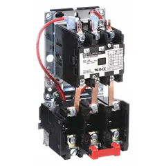 Non-reversing magnetic motor starter with thermal overload protection for three-phase motors. Rated 25 A, 3 poles, with a 208-240V AC coil. Requires three thermal units (not included). Suitable for starting and protecting motors in applications such as conveyors, pumps, and fans.