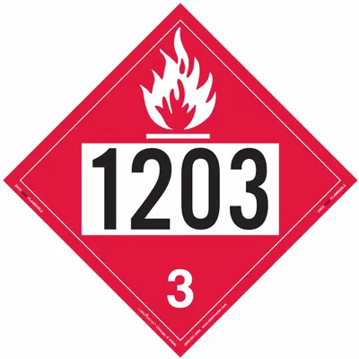 LABELMASTER Flammable Liquid Placard: 1203, 10 3/4 in x 10 3/4 in, 10 3/4 in Label Ht - Class 3: Flammable Liquids