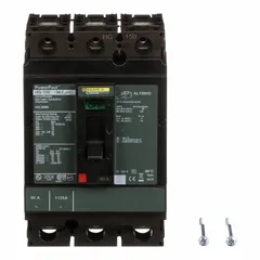 90 A, 3-pole molded case circuit breaker rated 600V AC with a 65kA interrupting capacity at 240V AC. Fixed configuration with line/load lugs and ABC phase protection. Used for overload and short-circuit protection in industrial power distribution, motor control centers, and panelboards.