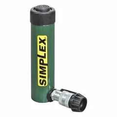Single-acting hydraulic ram with 10-ton nominal capacity and 2-inch nominal stroke. Constructed from steel for use in lifting, pressing, and maintenance tasks requiring controlled force application.