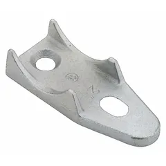 Iron surface mount clamp for 2 in IMC conduit. Gray electroplated finish. UL listed for outdoor use. Features elongated bolt holes for alignment flexibility. Screw-on mounting. Overall dimensions: 2 in width, 15/16 in height, 4-27/32 in length.