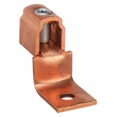 Straight mechanical lug with offset tongue, unplated copper body, 11/32 in stud size. Used for terminating and splicing conductors in power distribution and grounding applications.