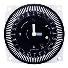 This panel cover-mounted electromechanical timer switch provides 24-hour scheduling with SPDT switching. It operates on 12/24V AC and supports up to 48 On/Off cycles. Suitable for controlling lighting, HVAC, and process equipment in industrial control panels.