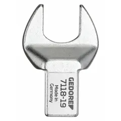 Open end torque wrench head for use with compatible torque wrenches. Features a 14mm x 18mm drive and a size of 28 311/320 mm. Suitable for applying precise torque to fasteners in confined spaces where standard ratchet heads cannot fit.