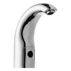This single-post sensor bathroom faucet is constructed from cast brass with a polished chrome finish. It includes mounting hardware and is designed for touch-free operation in commercial and institutional restrooms, such as public facilities, offices, and healthcare settings.