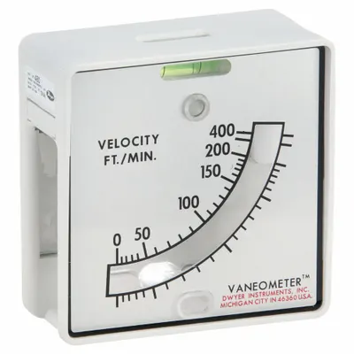 Dwyer Anemometer: 100 fpm Air Velocity Resolution, 25 fpm, 400 fpm, Low Flow Swing Vane - Low Flow Swing Vane Air Velocity Meters