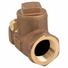 This lead-free bronze inline swing check valve features a 3/4 in pipe size with FNPT x FNPT connections. It is used to prevent backflow in plumbing systems where low lead content is required.