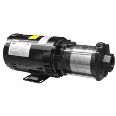 This horizontal booster pump is designed for increasing water pressure in commercial and industrial water supply systems, irrigation networks, and process fluid transfer. It operates on three-phase power at 230/460V AC, delivers a best efficiency flow of 26 gpm, and features 1 1/4 in FNPT connections.