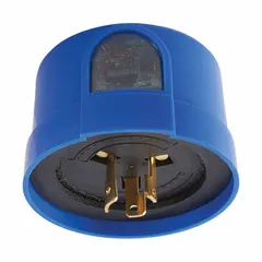 SPST photocontrol for automatic dusk-to-dawn lighting. Rated 120-277V AC, supports 120V, 240V, and 277V loads. Turn-locking mounting for outdoor commercial and industrial applications.