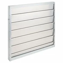 This universal-mount backdraft damper is designed for a 30-inch nominal duct diameter and features a single-panel flat blade construction. It supports horizontal airflow and vertical mounting, with a maximum air velocity of 2000 fpm. Suitable for use in exhaust or ventilation systems where reverse airflow prevention is required.