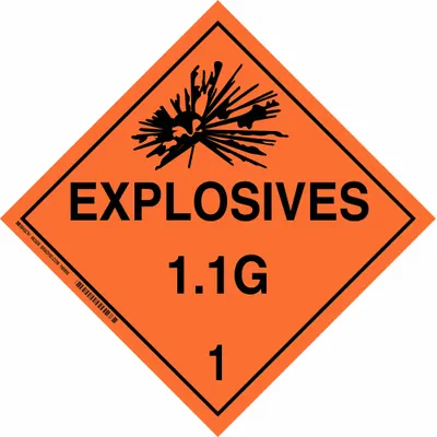 BRADY 63376 Explosives 1.1 G 1 Placard, 10 3/4 in x 10 3/4 in - Class 1: Explosives