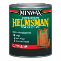 This MINWAX varnish is an oil-based wood sealer and finish for exterior and interior use. It provides a clear gloss protective coating on wood surfaces, suitable for furniture, trim, and outdoor projects. The 1 qt container offers a clear, durable finish