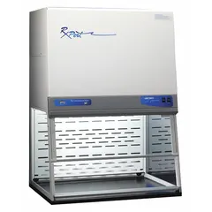 This HEPA-filtered enclosure is designed for containing airborne particulates during weighing, powder handling, and bulk powder operations. It is supplied unassembled and requires a separately ordered base/stand, work surface, and blower. The white finish and 24-inch overall width accommodate standard laboratory balances and equipment.