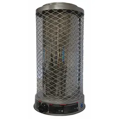Portable gas radiant can heater with 100,000 BtuH heating capacity and 2900 sq ft coverage. Fuel consumption 104 cfh. Overall dimensions 29-7/8 in x 16-3/8 in x 16-3/8 in. Suitable for temporary or supplemental heating in large indoor or outdoor areas such as construction sites, warehouses, and workshops.