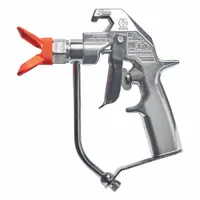 Airless spray gun for applying coatings in industrial finishing, maintenance, and protective-coating applications. Stainless steel construction with 1/4 in NPSM air inlet and 5,000 psi max working pressure. Includes flat tip guard