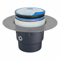 This ZURN height adjustable floor drain features a cast iron body with a silver finish and a decorative polished top. It has a 5 in grate size and a 2 in nominal pipe size with a Push On connection type. Suitable for collecting and directing wastewater in wet areas such as shower floors.