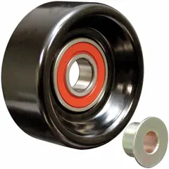 Steel flat idler pulley with flangeless design for light-duty serpentine belt systems. Guides and tensions the belt to support accessory drive components such as alternators and water pumps. Suitable for vehicle engine accessory belt maintenance.
