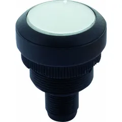 Momentary-action illuminated push button with a 22 mm flush profile and non-metallic construction. Features a 1NO contact configuration for panel-mount applications. Suitable for use in control panels and automation systems as a momentary control switch.