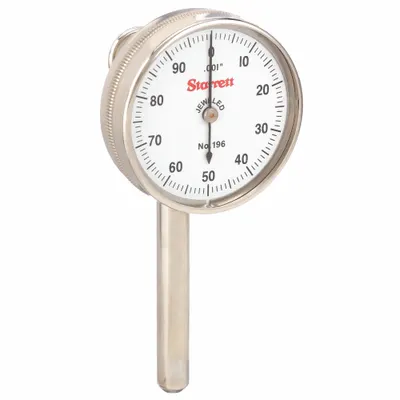 STARRETT Back Plunger Dial Indicator: 0 in to 0.2 in, Inch, Mechanical - Continuous Reading Back-Plunger Dial Indicators