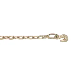 Straight chain made of steel with Grade 70 rating and 5/16 in trade size. Includes a Grab Hook for secure attachment. Used for load securing in transportation, towing, and industrial rigging applications.